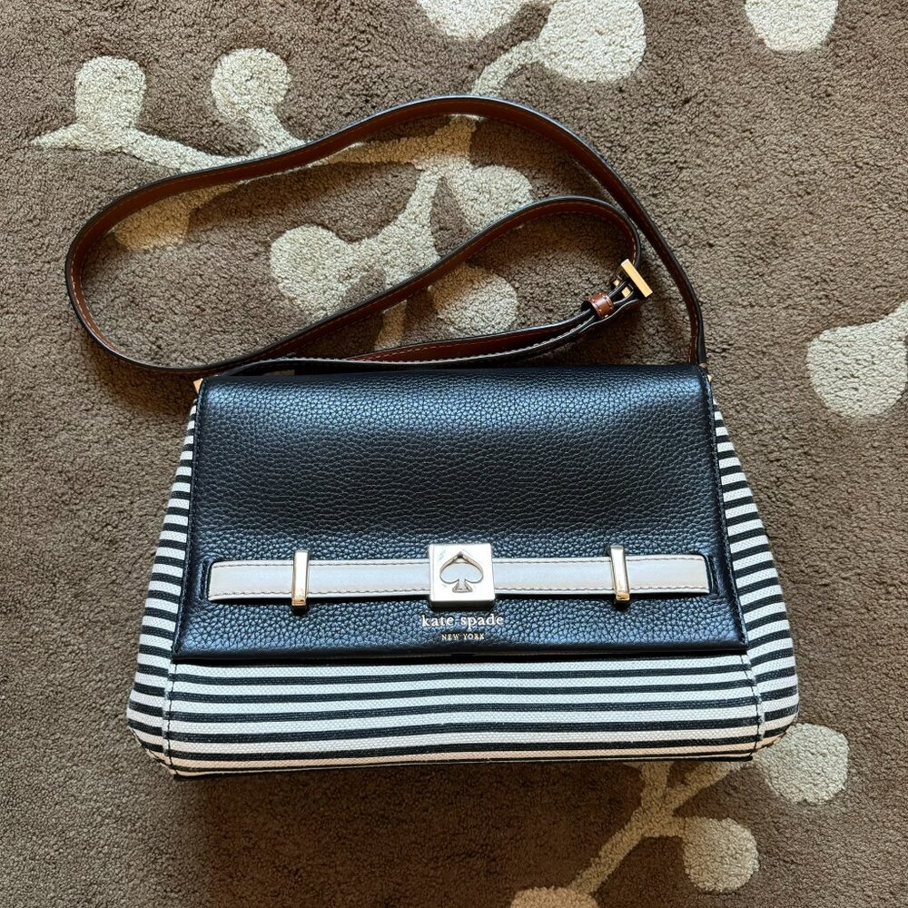 kate spade black and white striped satchel bag